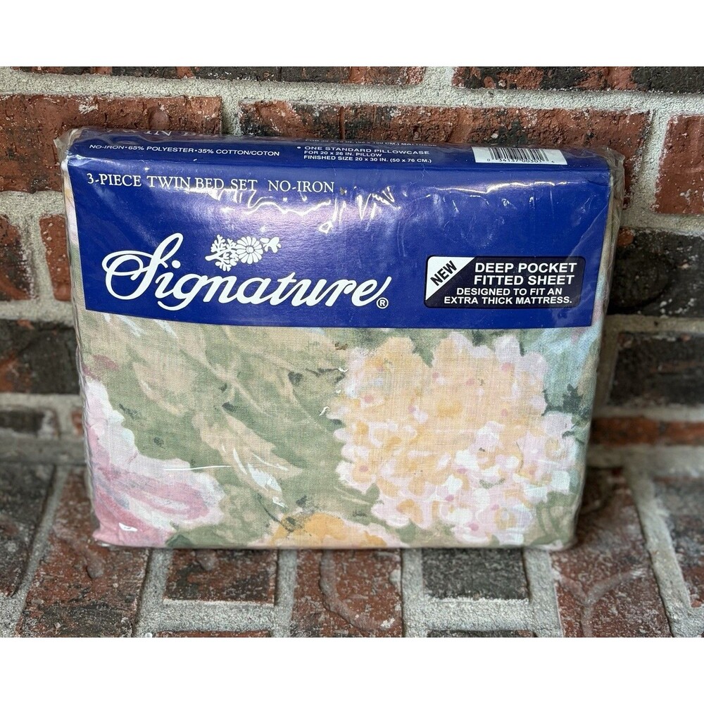 Vintage Signature Twin Sheet Set Pink Floral Watercolor NOS 3pc New Sealed